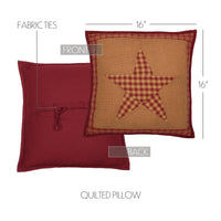 thumbnail image 2 of VHC Brands Primitive 16x16 Pillow - Red Patchwork Ninepatch Star - Bedroom Decor 2 of 5