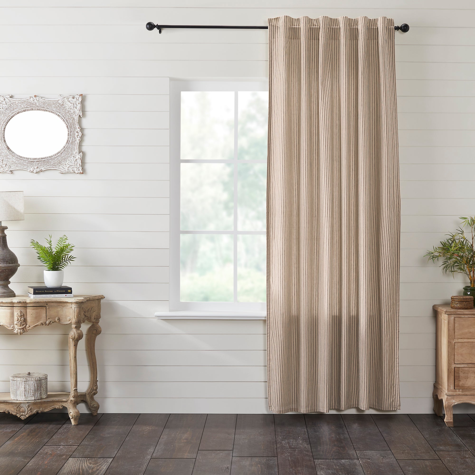 Sawyer Mill Charcoal Ticking Stripe Panel Curtain 96