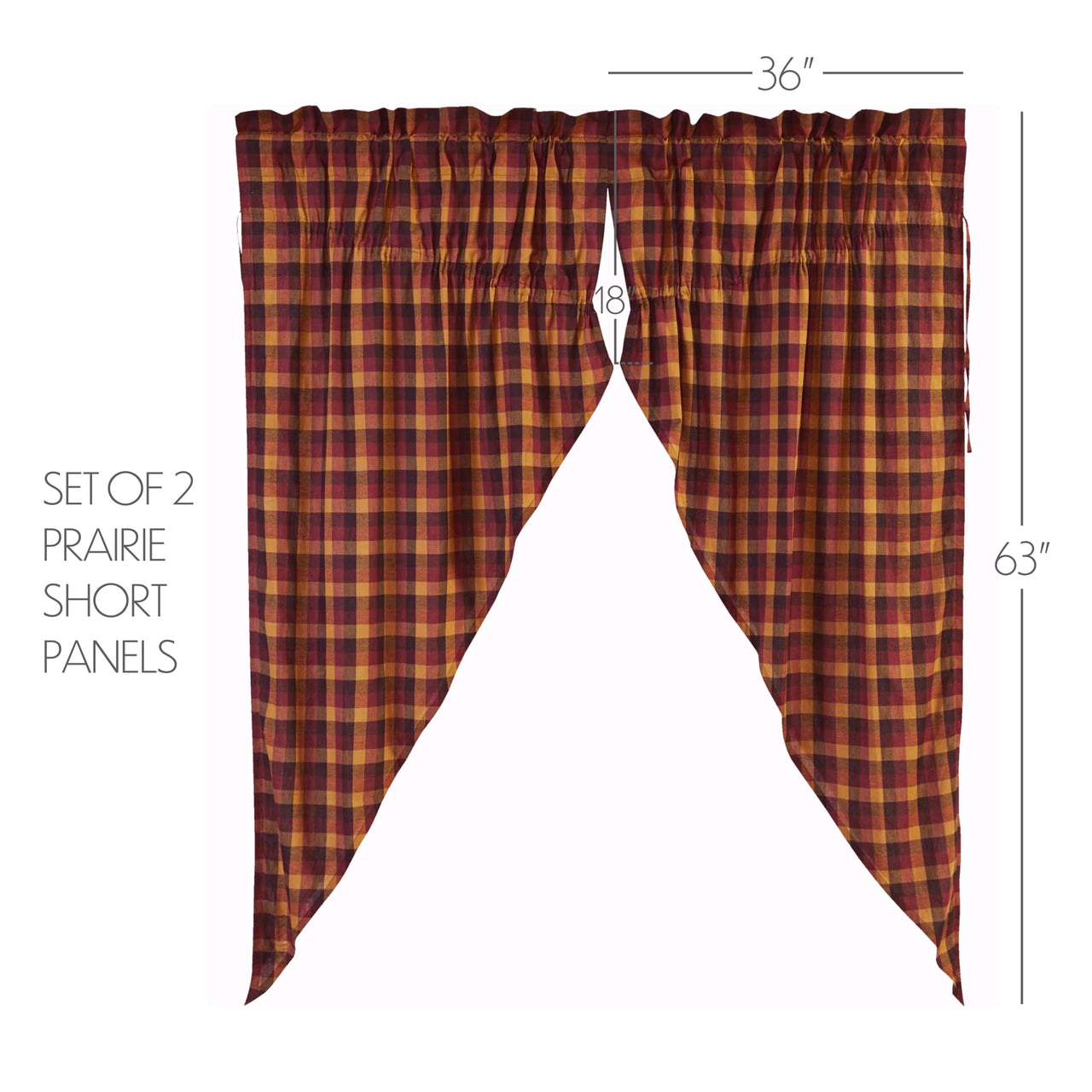 Heritage Farms Primitive Check Prairie Short Panel Curtain Set of 2 63x36x18