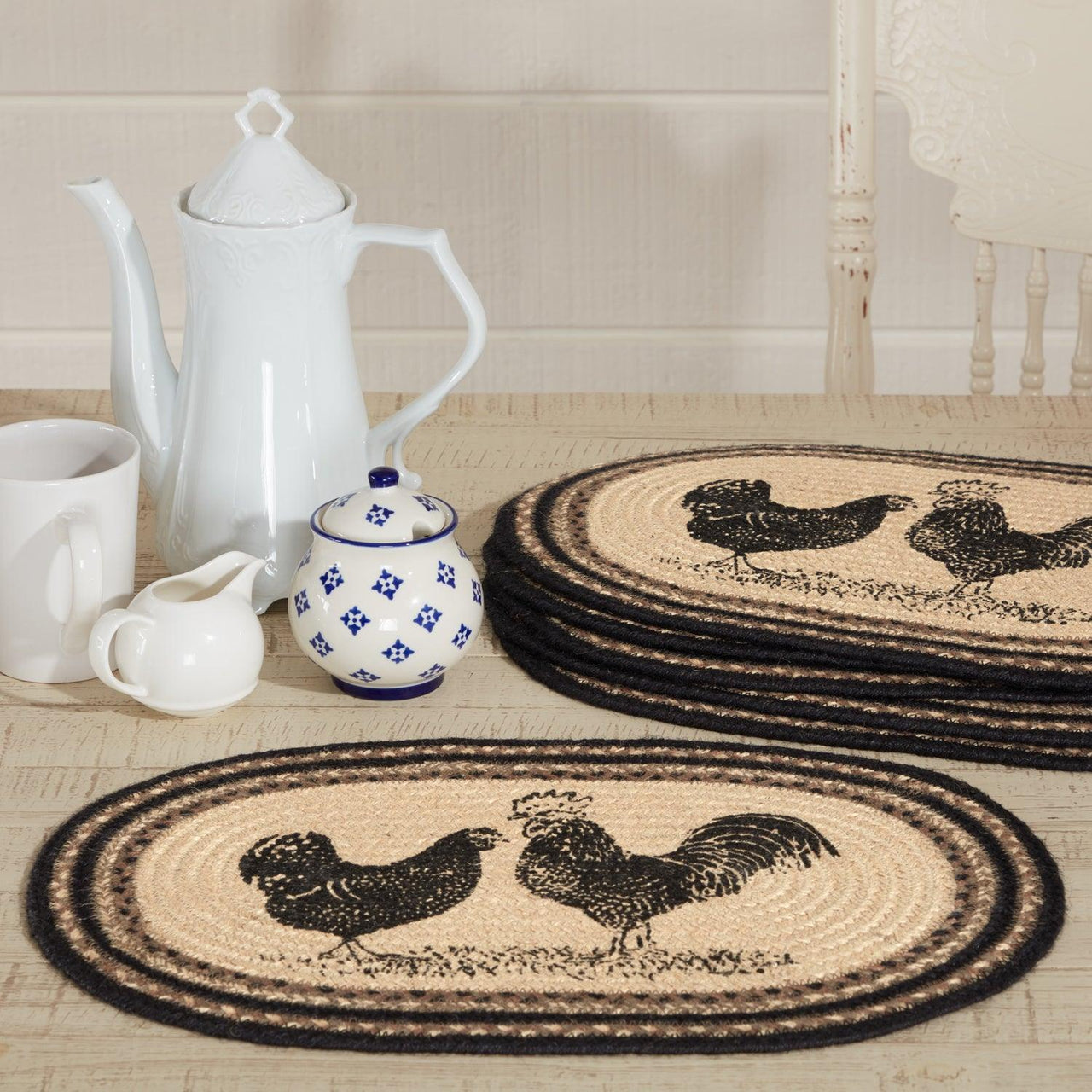 Sawyer Mill Charcoal Poultry Jute Braided Placemat Set of 6 - The Fox Decor