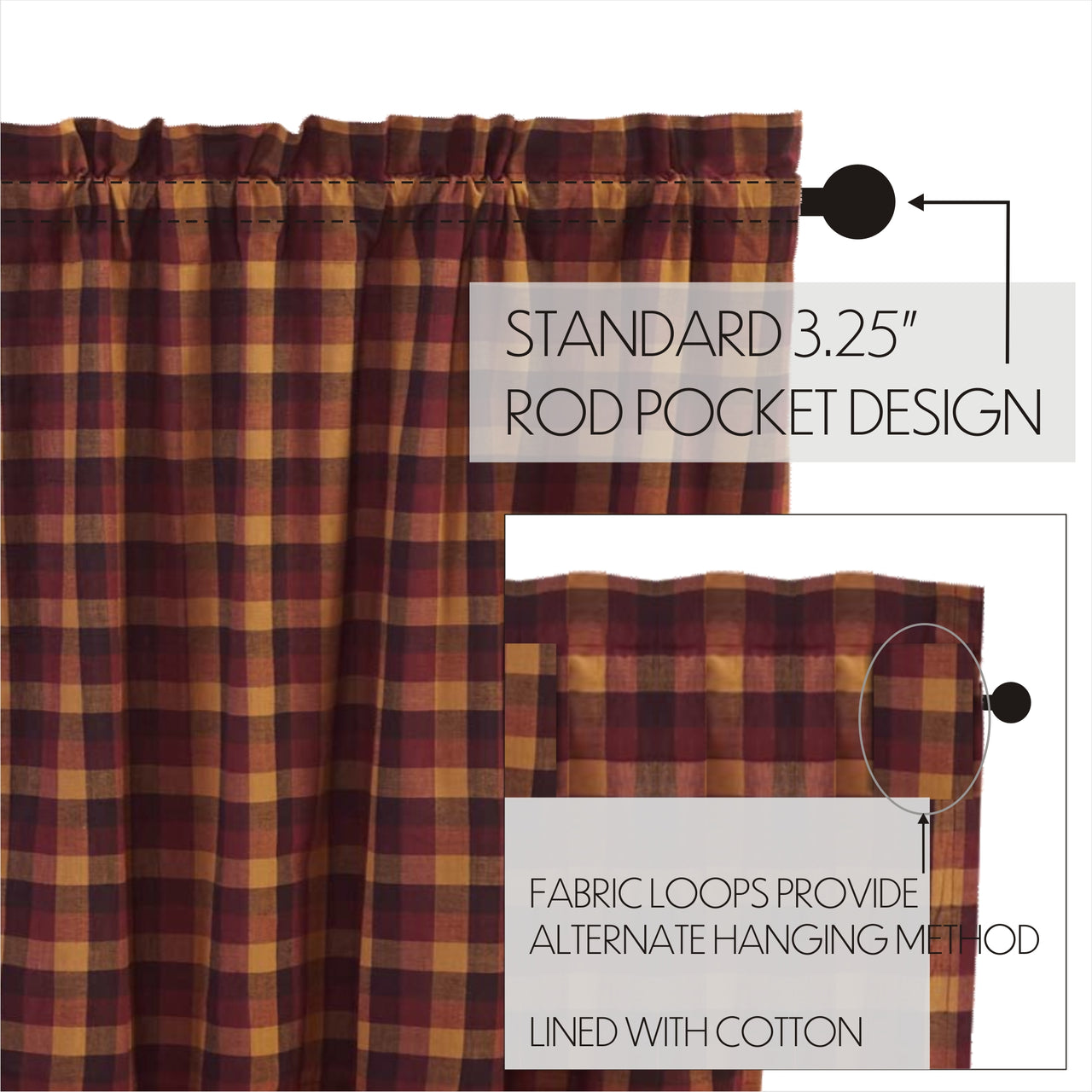 Heritage Farms Primitive Check Curtain Set of 2 84x40 VHC Brands