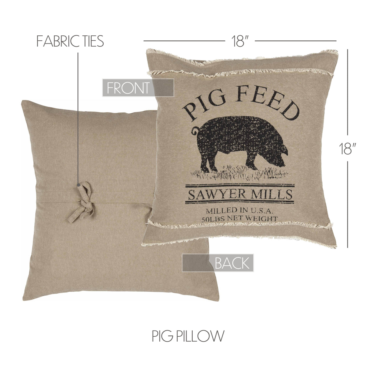 Sawyer Mill Charcoal Pig Pillow 18"