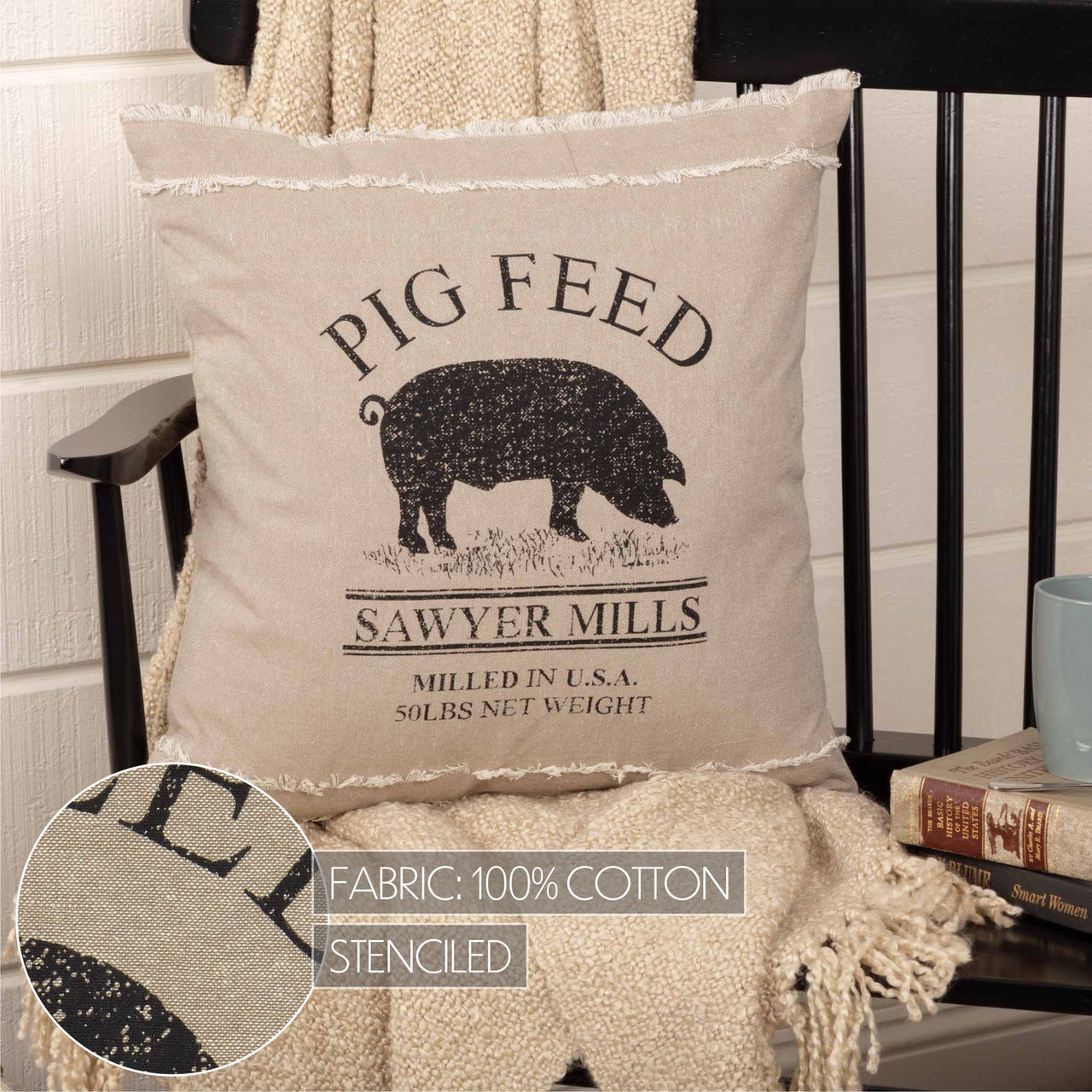 Sawyer Mill Charcoal Pig Pillow 18"