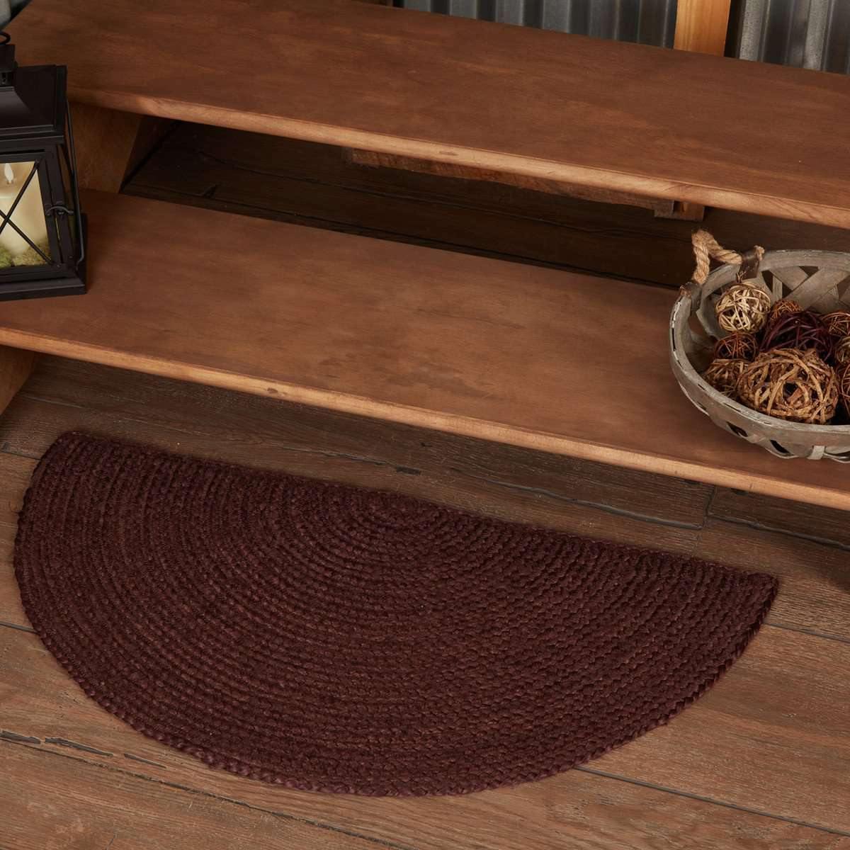 Burgundy Jute Braided Rug Half Circle 16.5"x33" VHC Brands - The Fox Decor