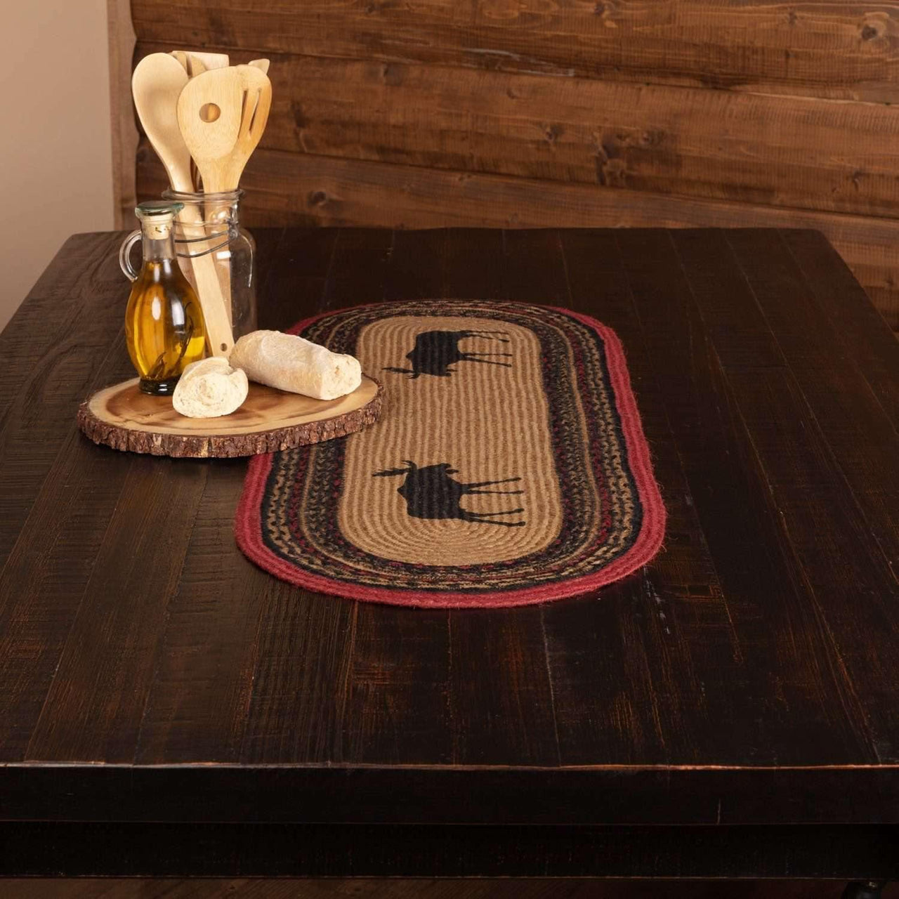 Cumberland Stenciled Moose Jute Runner Oval 13x36 VHC Brands - The Fox Decor