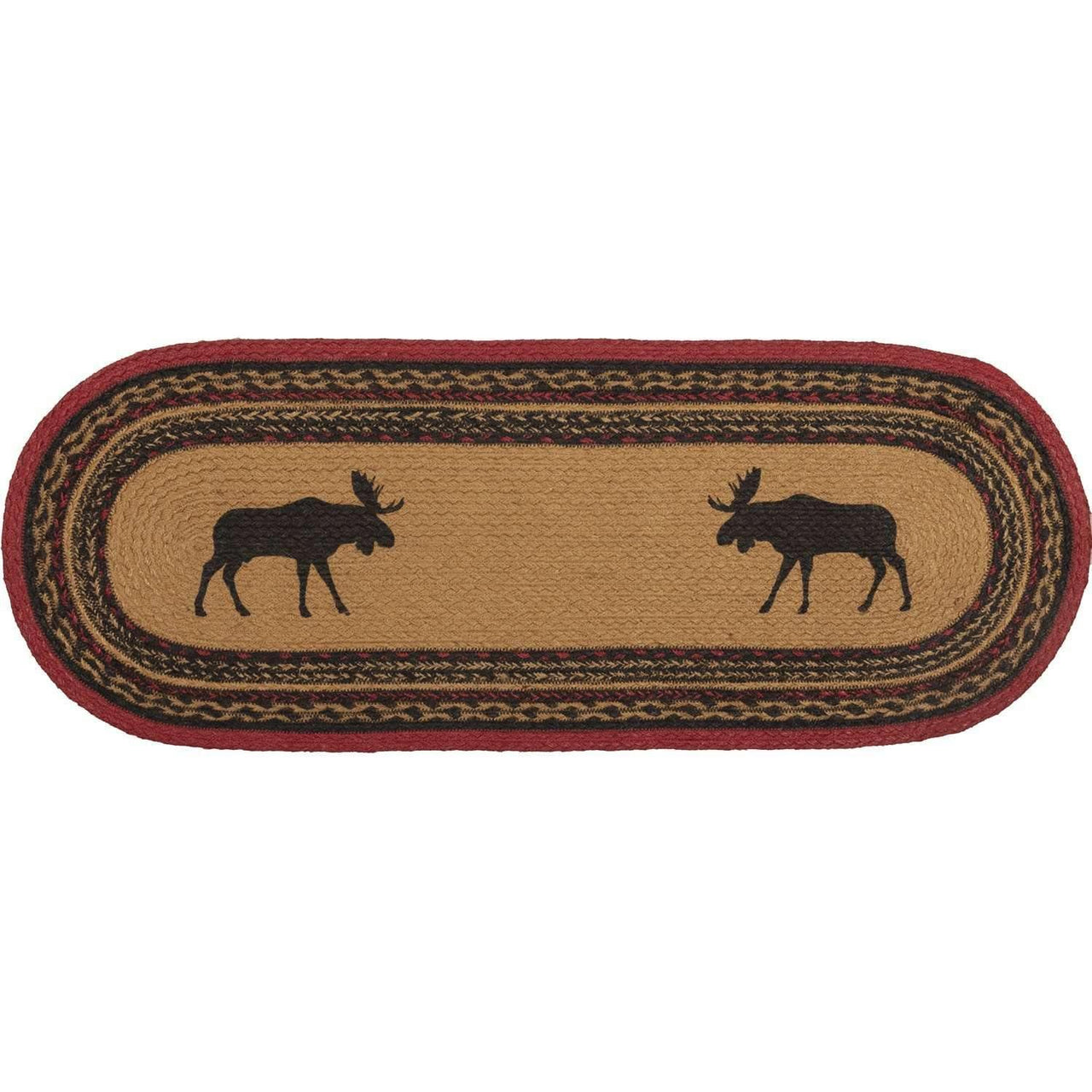 Cumberland Stenciled Moose Jute Runner Oval 13x36 VHC Brands - The Fox Decor