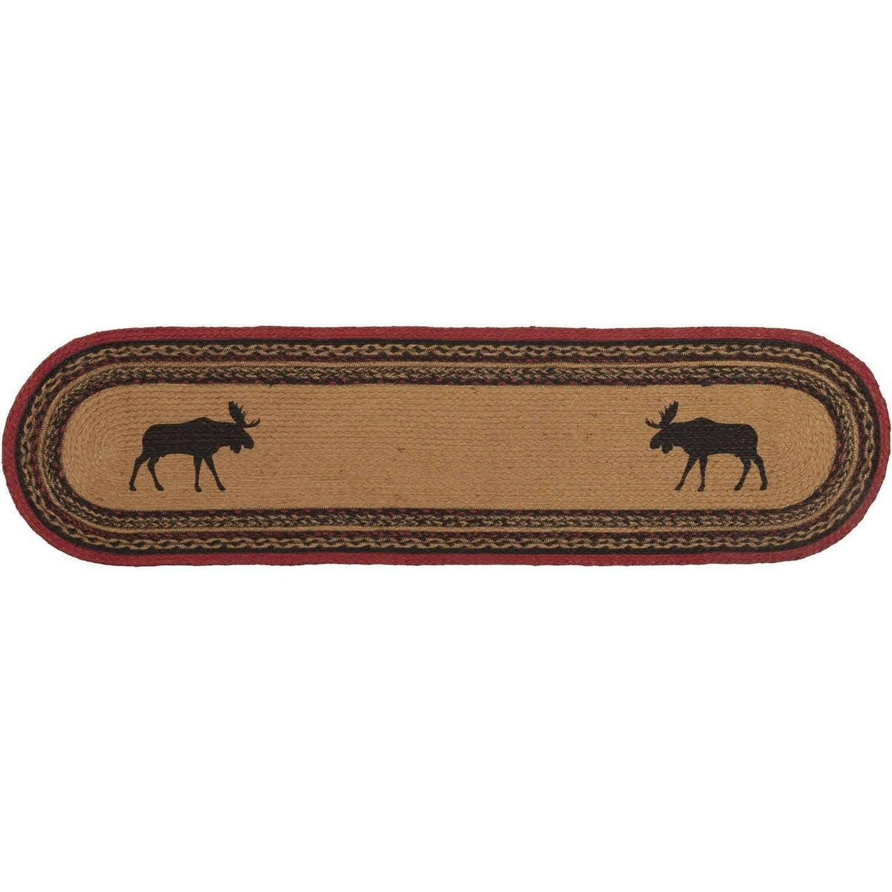 Cumberland Stenciled Moose Jute Runner Oval 13x48 VHC Brands - The Fox Decor