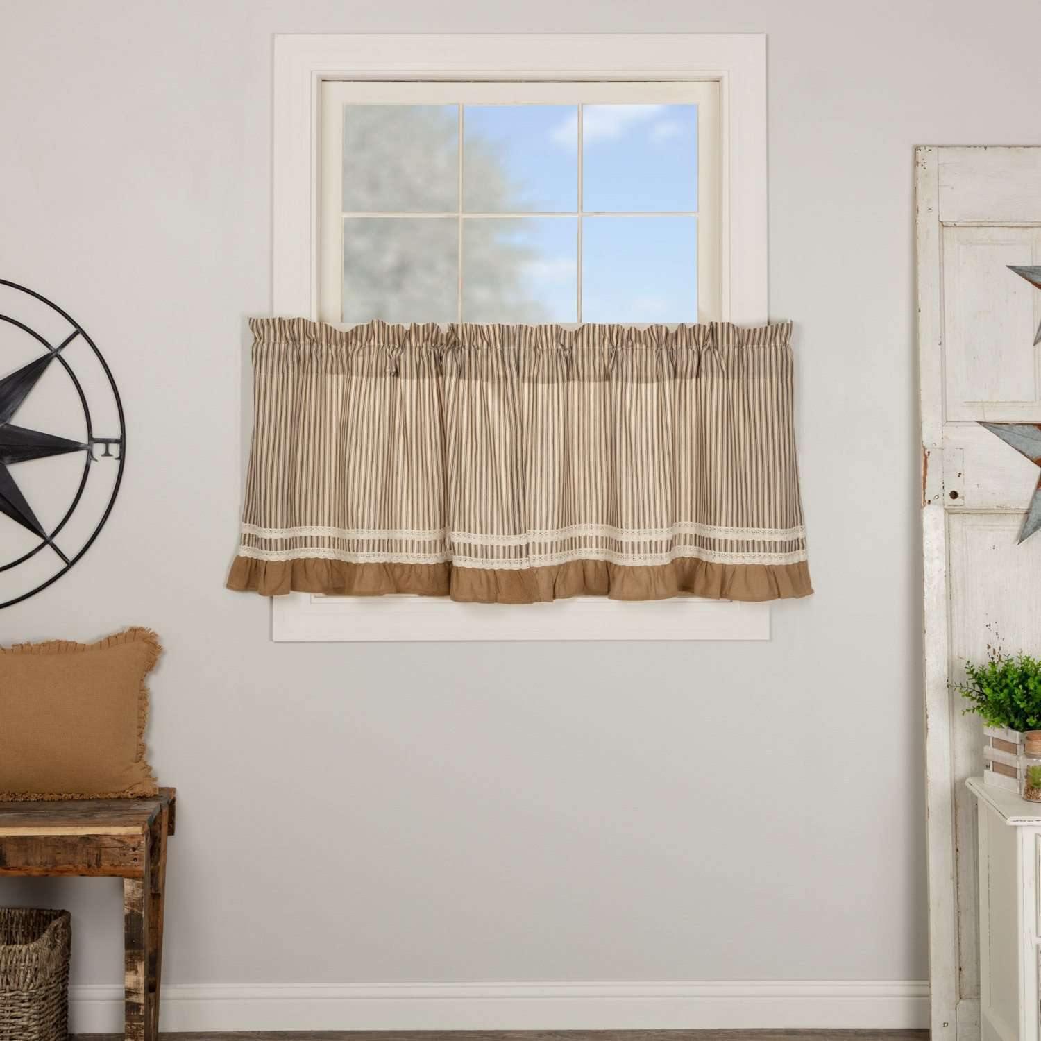 Kendra Stripe Black Tier Curtain Set of 2 L24xW36 - The Fox Decor