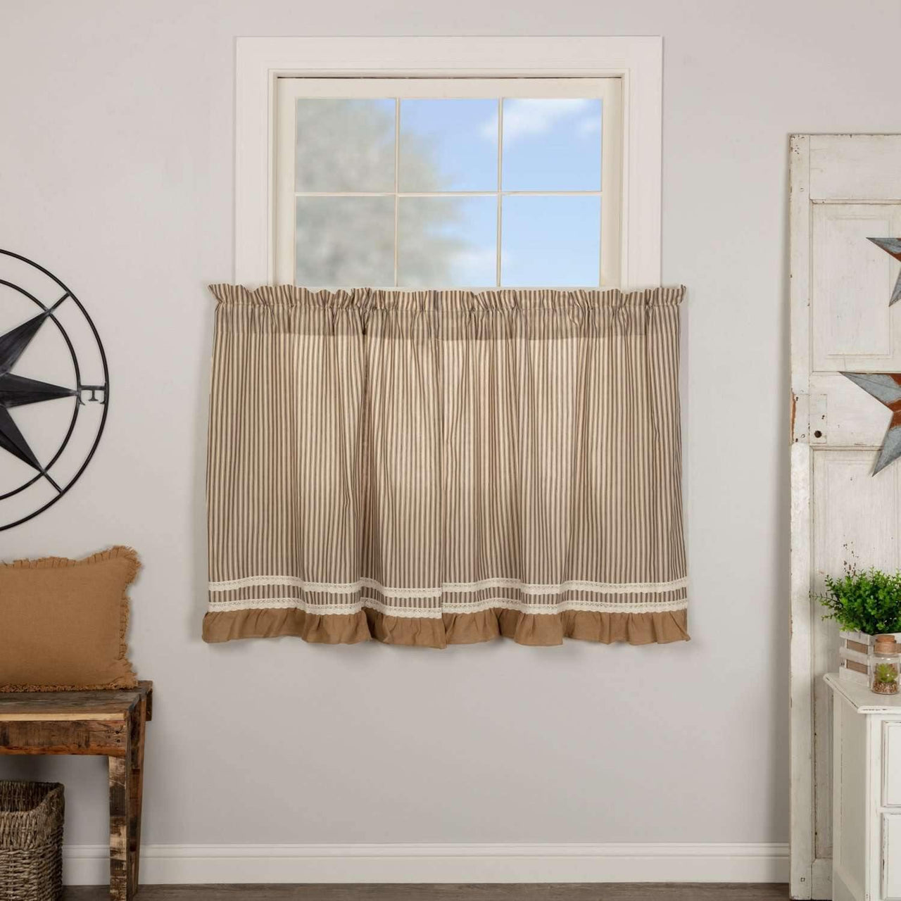 Kendra Stripe Black Tier Curtain Set of 2 L36xW36 - The Fox Decor