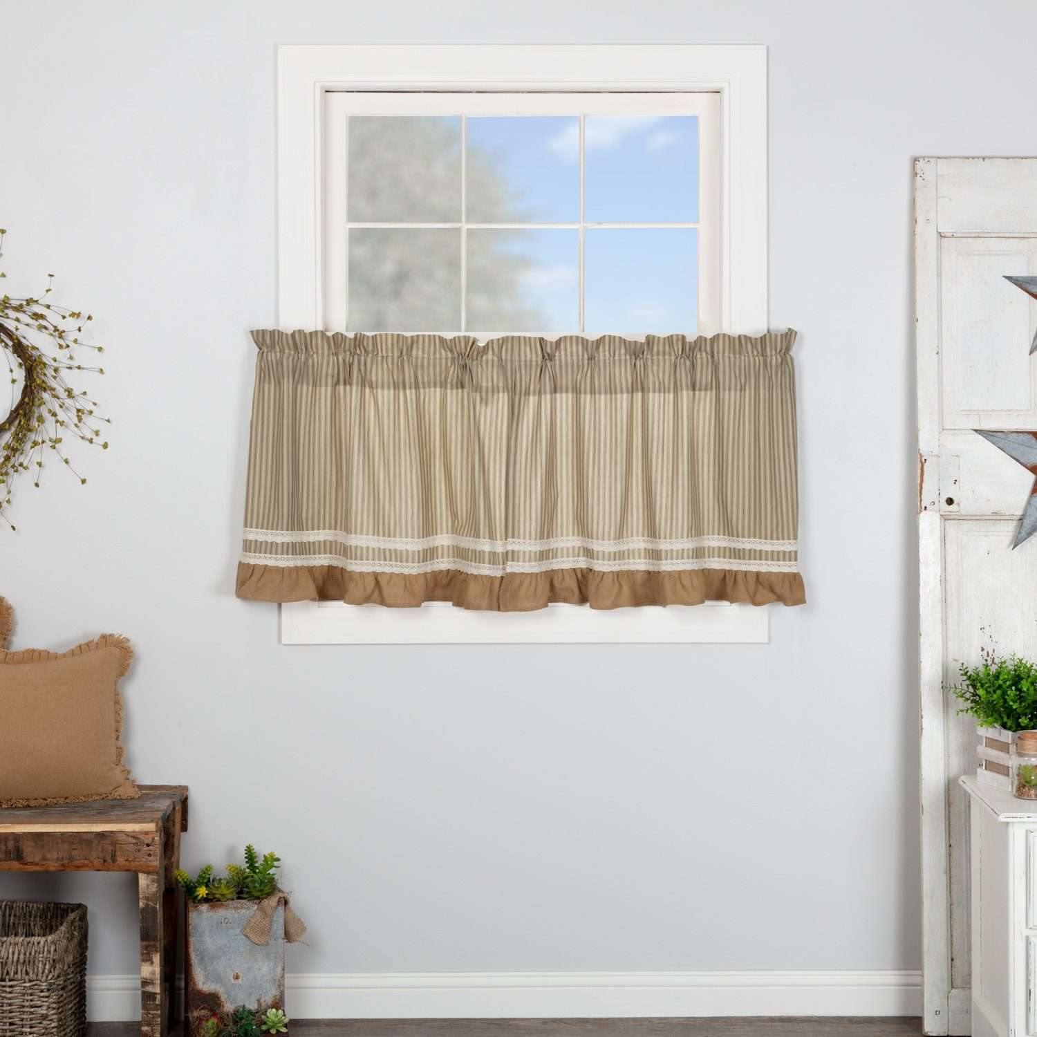 Kendra Stripe Green Tier Curtain Set of 2 L24xW36 - The Fox Decor