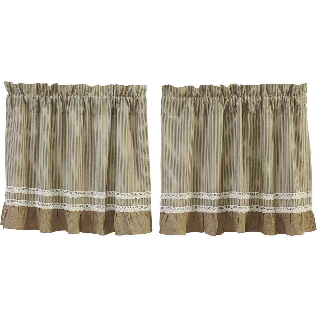 Kendra Stripe Green Tier Curtain Set of 2 L24xW36 - The Fox Decor