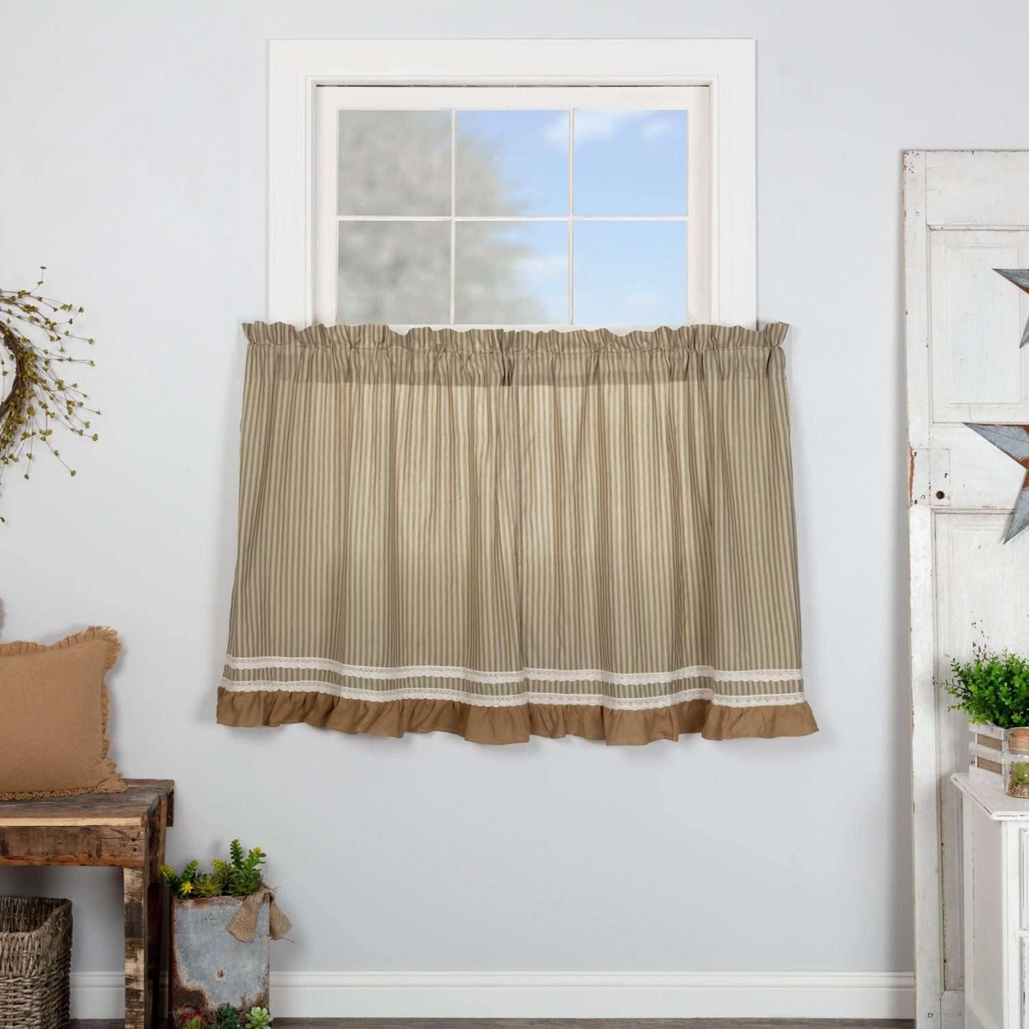 Kendra Stripe Green Tier Curtain Set of 2 L36xW36 - The Fox Decor