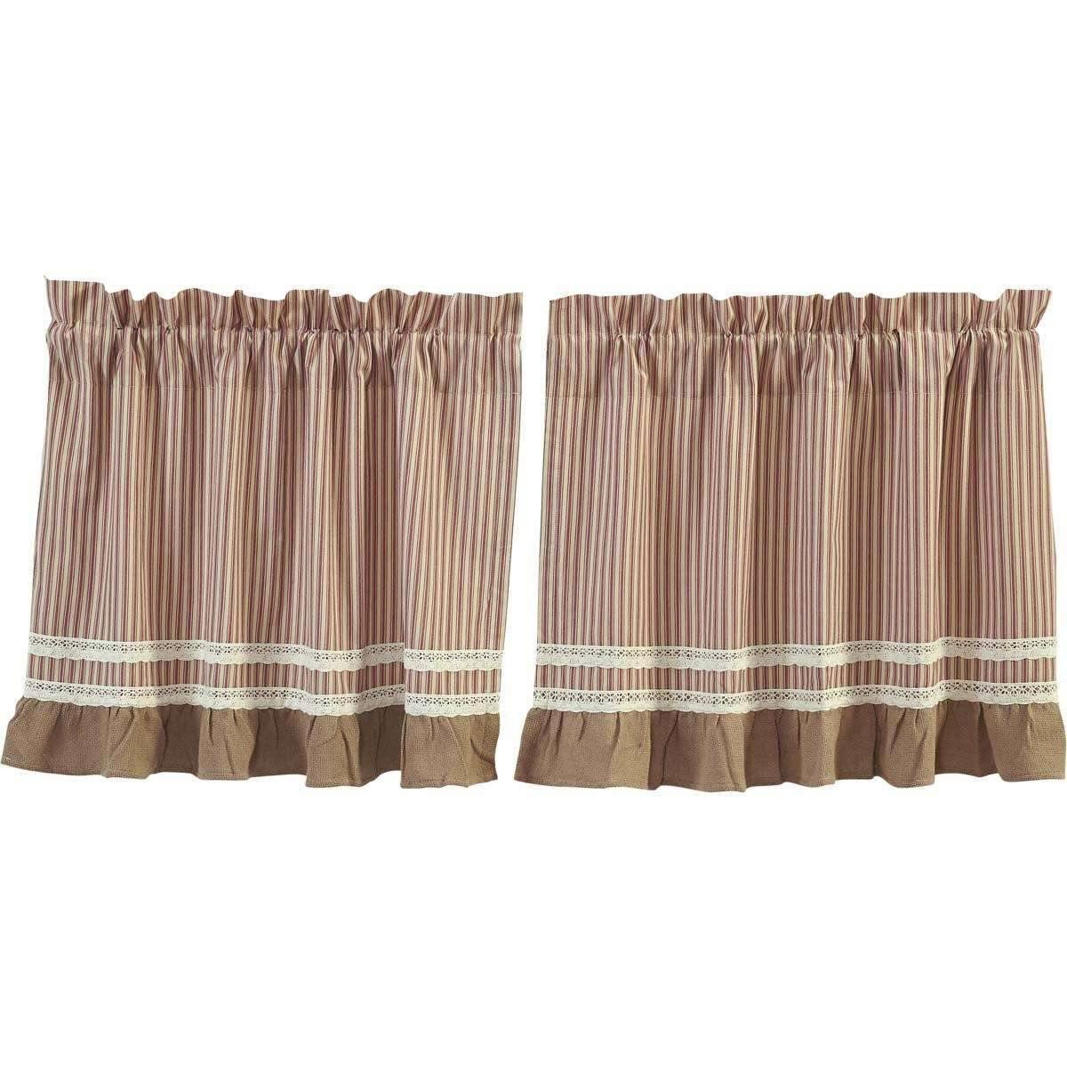 Kendra Stripe Red Tier Curtain Set of 2 L24xW36 - The Fox Decor