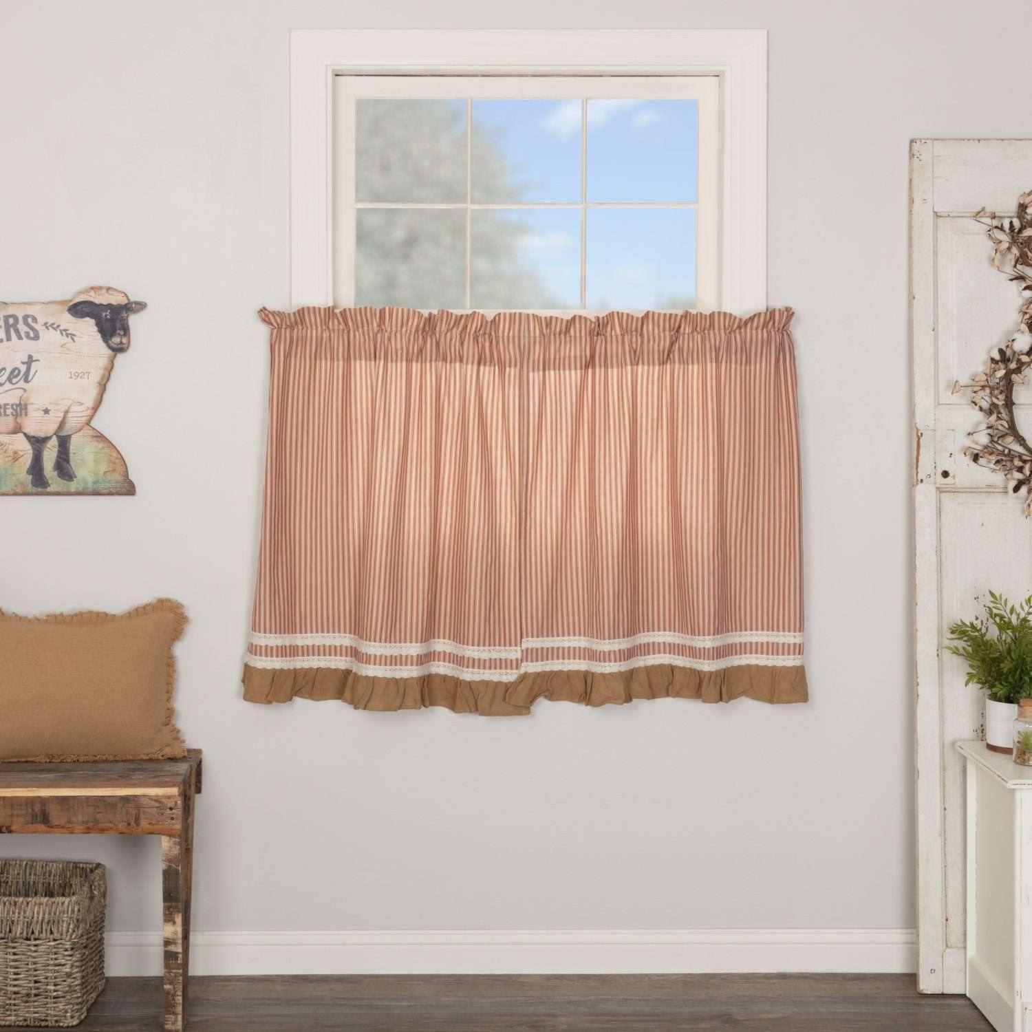 Kendra Stripe Red Tier Curtain Set of 2 L36xW36 - The Fox Decor