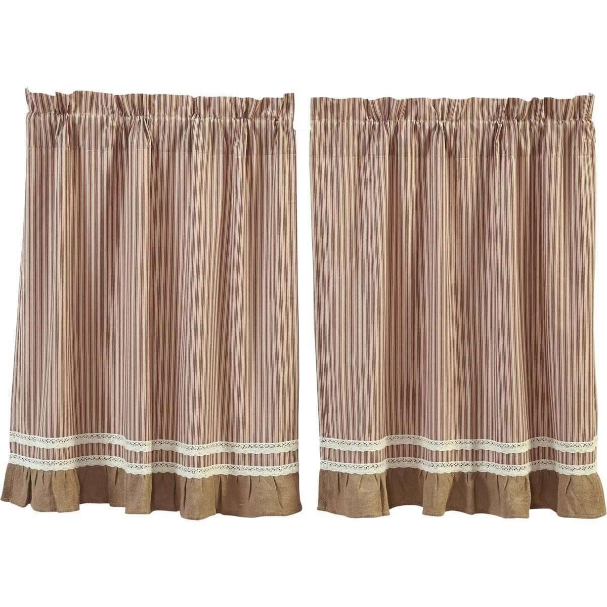 Kendra Stripe Red Tier Curtain Set of 2 L36xW36 - The Fox Decor
