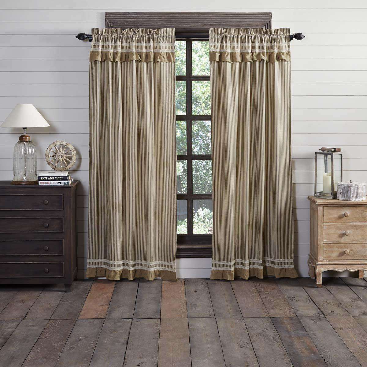 Kendra Stripe Creme, Coal Black Panel Country Curtain Set of 2 84