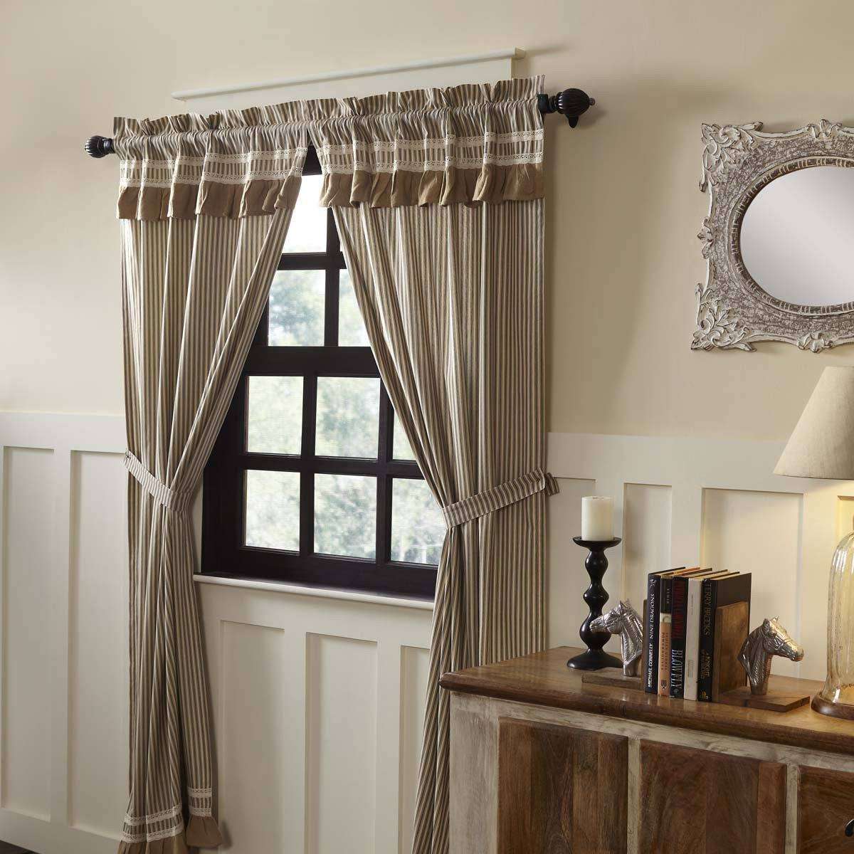 Kendra Stripe Creme, Coal Black Panel Country Curtain Set of 2 84