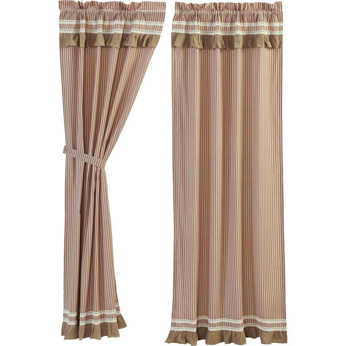 Kendra Stripe Parchment, Brick Red Panel Country Curtain Set of 2 84