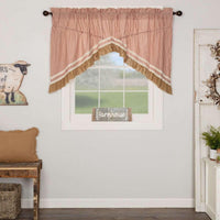 Thumbnail for Kendra Stripe Prairie Swag Curtain Set VHC Brands red