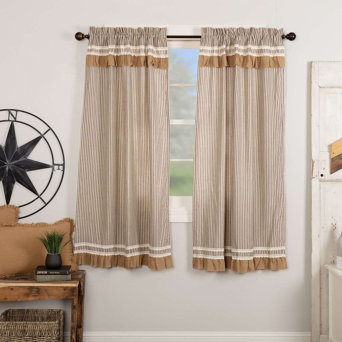 Kendra Stripe Black Short Panel Curtain Set of 2 63