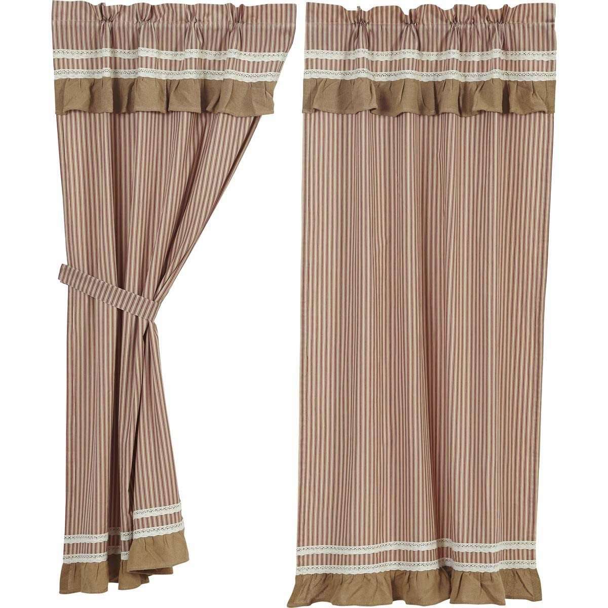 Kendra Stripe Red Short Panel Curtain Set of 2 63"x36" VHC Brands - The Fox Decor