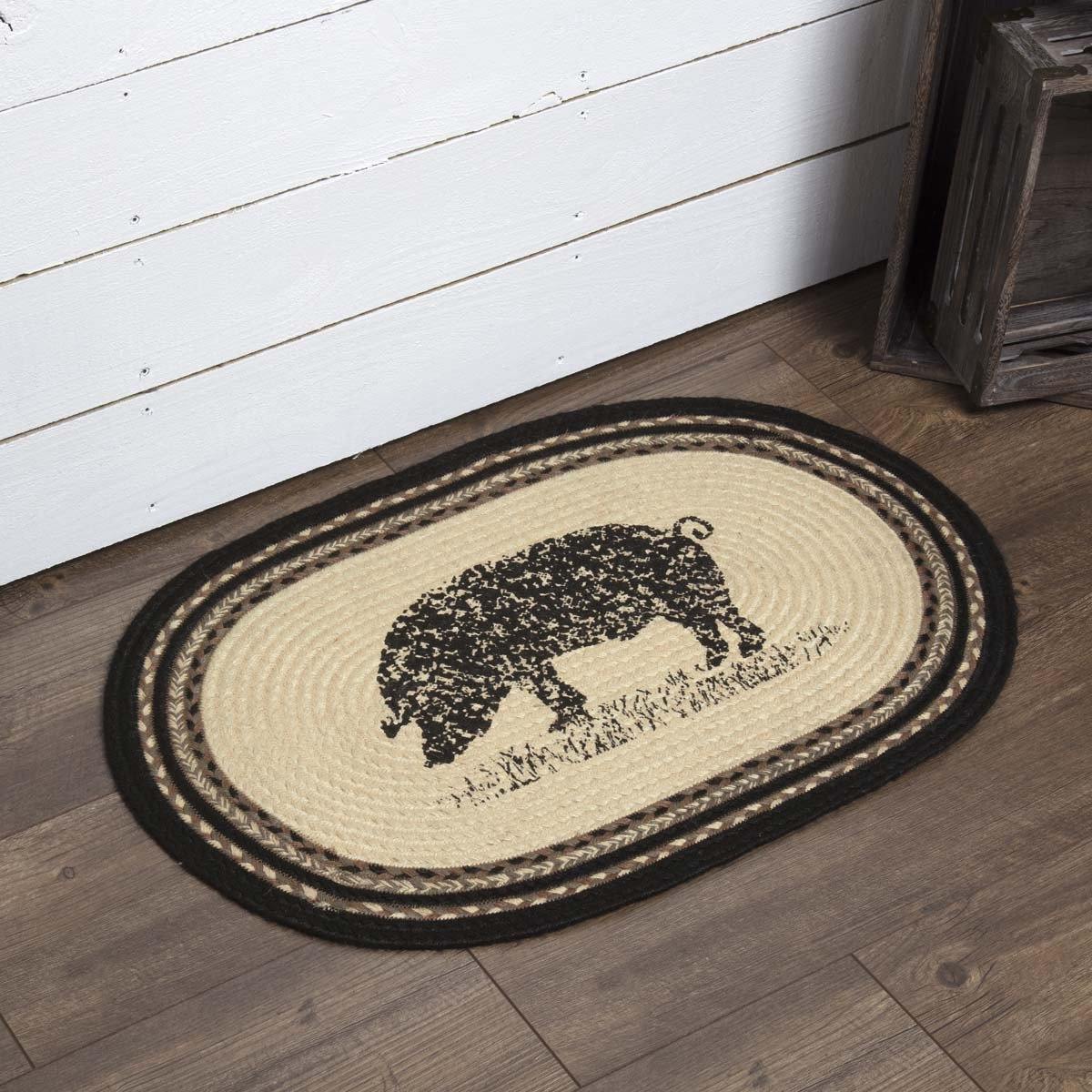Sawyer Mill Charcoal Pig Jute Braided Rug Oval 20"x30" VHC Brands - The Fox Decor