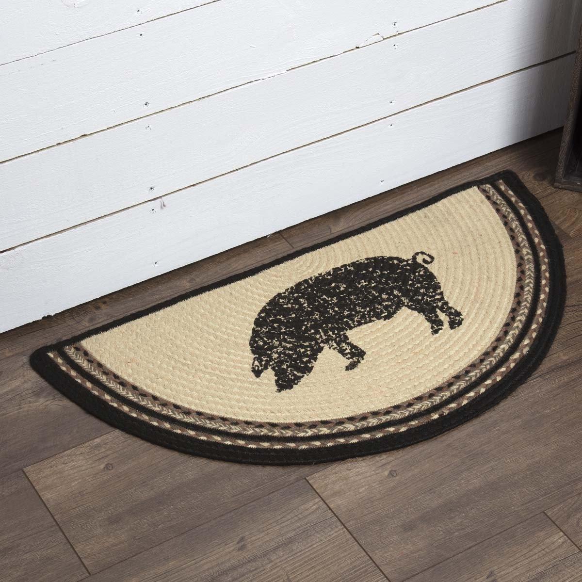 Sawyer Mill Charcoal Pig Jute Braided Rug Half Circle 16.5"x33" VHC Brands - The Fox Decor