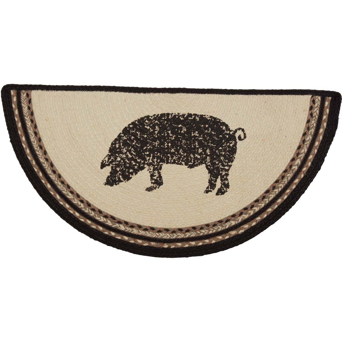 Sawyer Mill Charcoal Pig Jute Braided Rug Half Circle 16.5"x33" VHC Brands - The Fox Decor