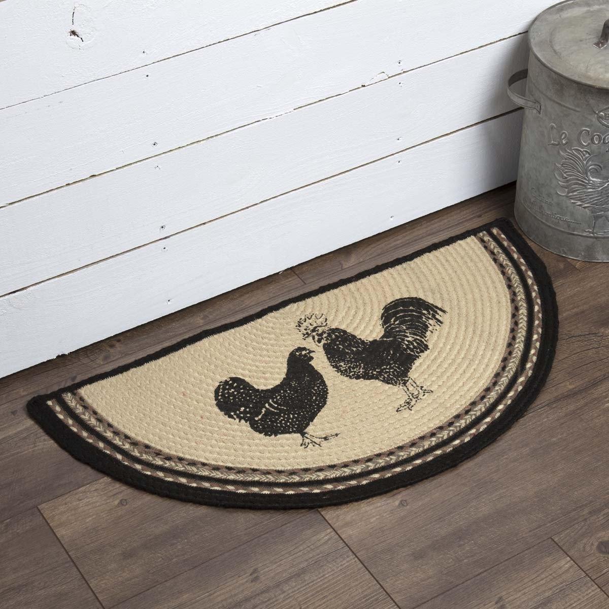 Sawyer Mill Charcoal Poultry Jute Braided Rug Half Circle 16.5"x33" VHC Brands - The Fox Decor
