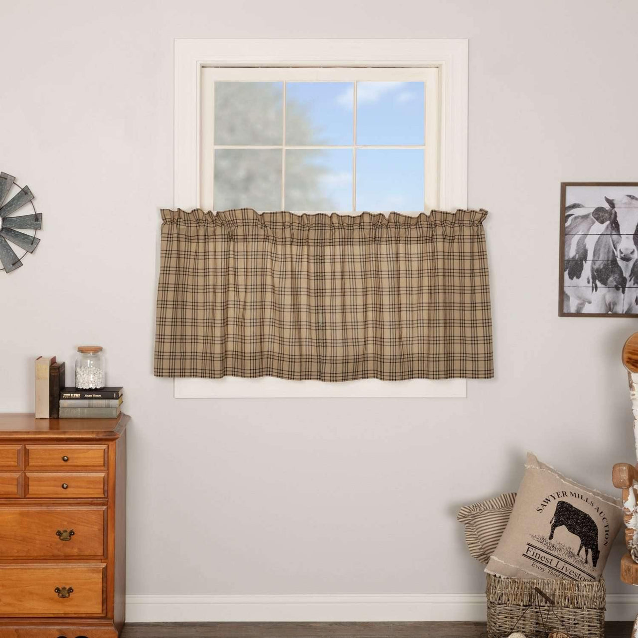 Sawyer Mill Charcoal Plaid Tier Curtain Set of 2 L24xW36