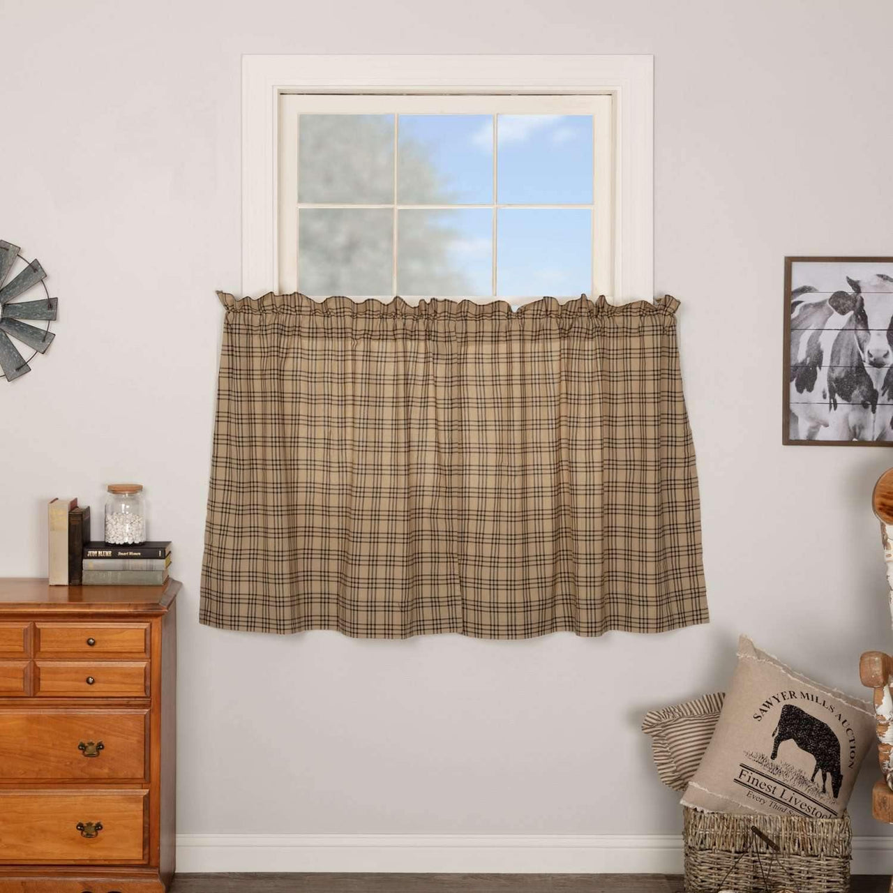 Sawyer Mill Charcoal Plaid Tier Curtain Set of 2 L36xW36
