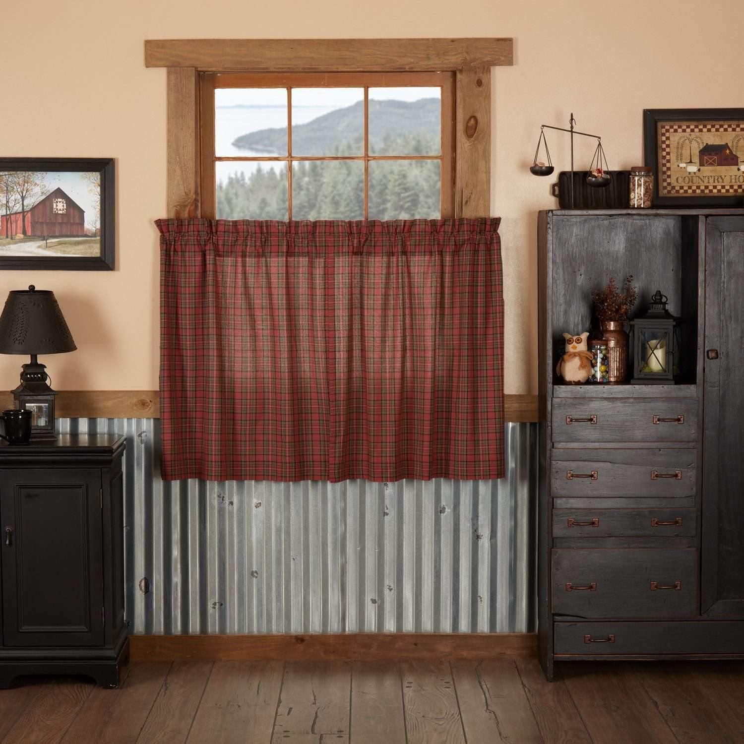 Tartan Red Plaid Tier Curtain Set of 2 L36xW36 - The Fox Decor