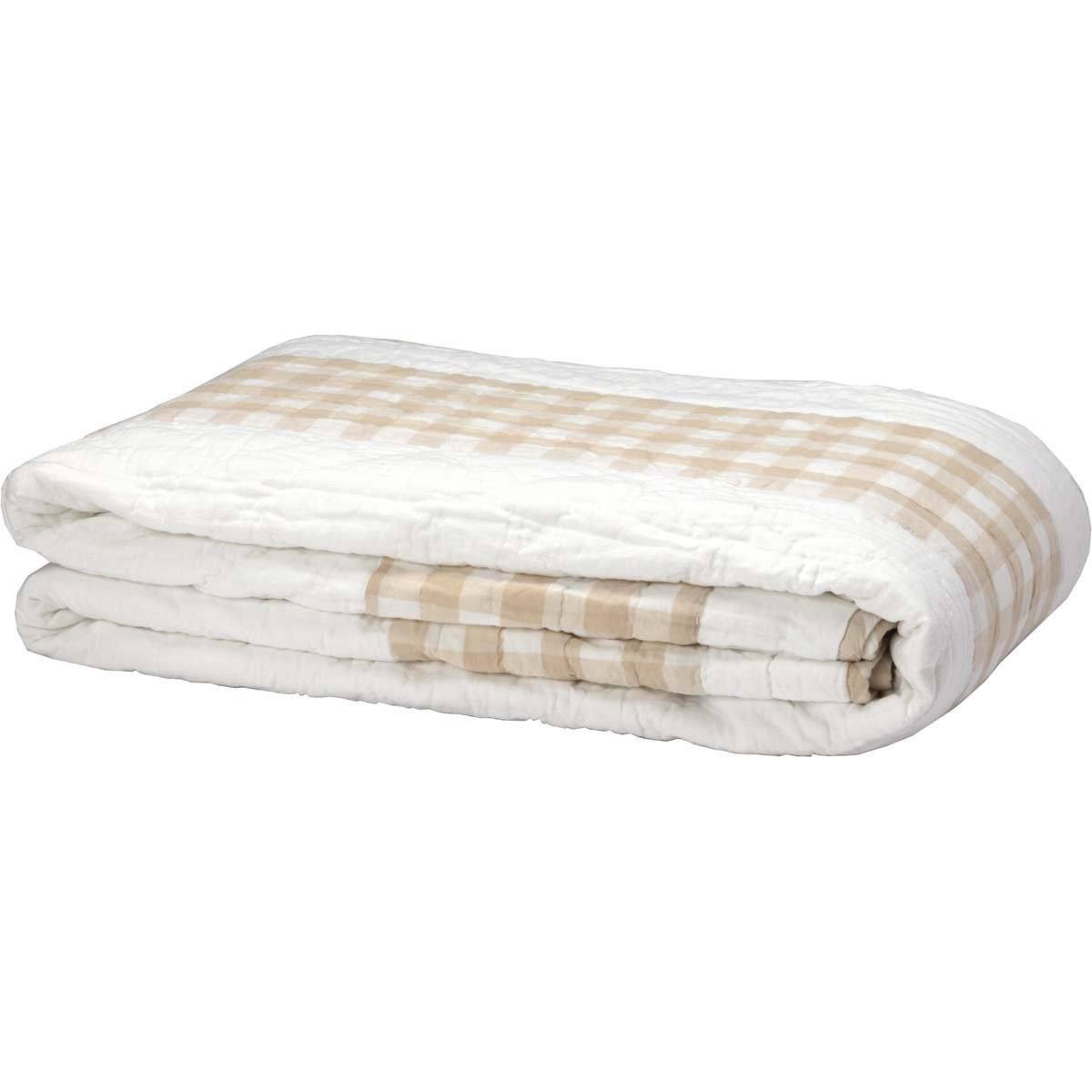 Annie Buffalo Tan Check Queen Quilt 90Wx90L VHC Brands folded