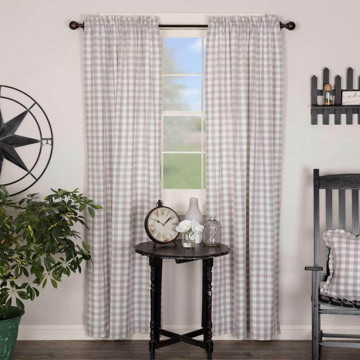 Annie Buffalo Black/Grey/Red/Tan Check Panel Curtain Set of 2 84x40 - The Fox Decor