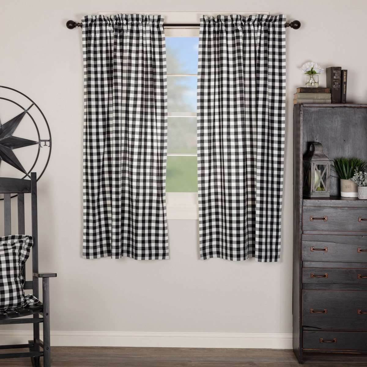 Annie Buffalo Black Check Short Panel Curtain Set of 2 63