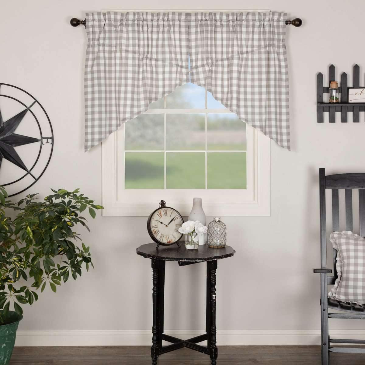 Annie Buffalo Grey Check Prairie Swag Set of 2 36x36x18 VHC Brands - The Fox Decor