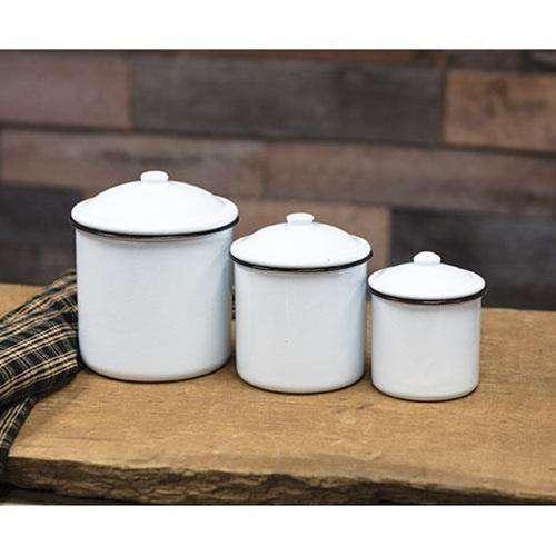 3/Set, Black Rim Enamel Canisters Farm Fresh Kitchen CWI+ 