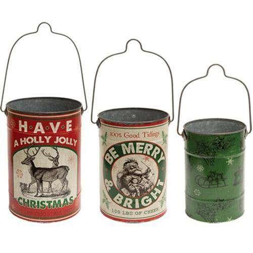 3/Set, Holly Jolly Christmas Buckets - The Fox Decor
