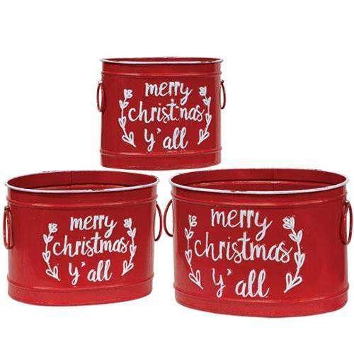 3/Set, Merry Christmas Y'all Buckets - The Fox Decor