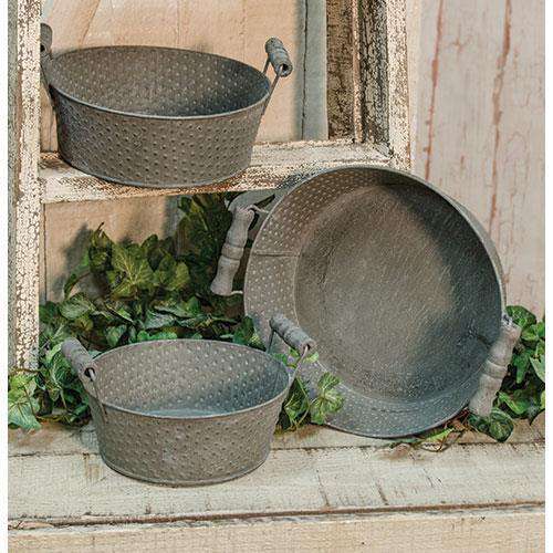 3/Set, Metal Pots w/Handles Buckets & Cans CWI+ 
