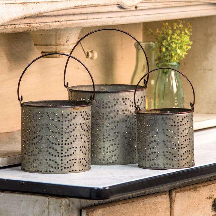 3/Set Punched Tin Buckets - The Fox Decor