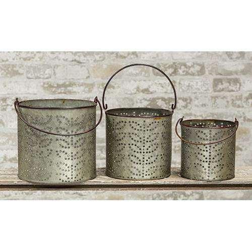 3/Set Punched Tin Buckets - The Fox Decor