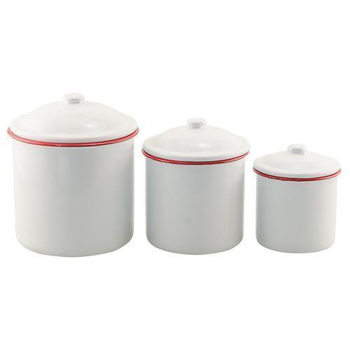 3/Set, Red Rim Enamel Canisters Farmhouse Decor CWI+ 