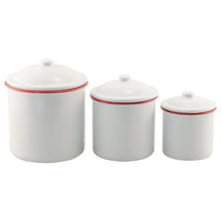 Thumbnail for 3/Set, Red Rim Enamel Canisters Farmhouse Decor CWI+ 