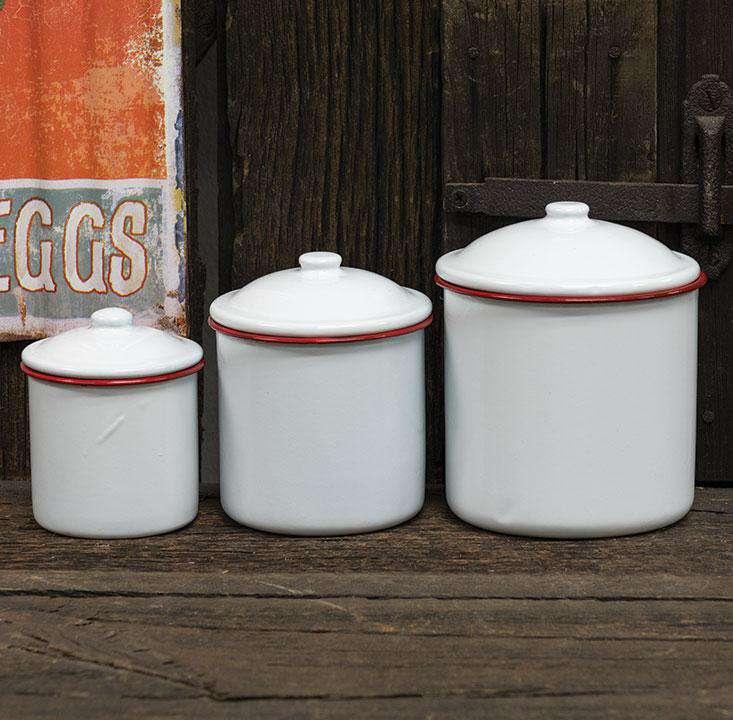 3/Set, Red Rim Enamel Canisters - The Fox Decor