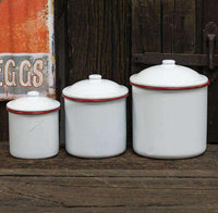 Thumbnail for 3/Set, Red Rim Enamel Canisters Farmhouse Decor CWI+ 