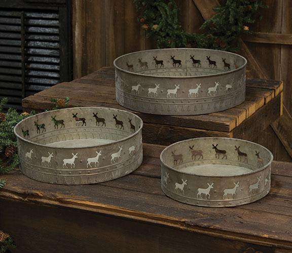 3/Set Round Reindeer Trays Buckets & Cans CWI+ 