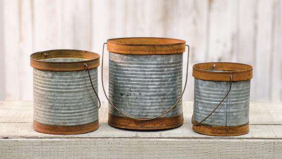 3/Set, Rusty/Galvanized Metal Canisters Buckets & Cans CWI+ 