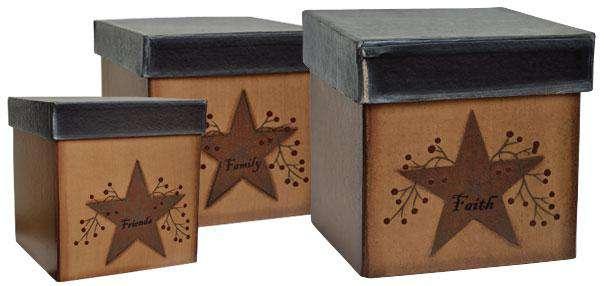 3/Set, Star & Berry Boxes Faith, Family, Friends CWI+ 