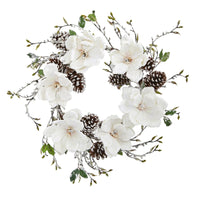 Thumbnail for 24” Snowed Magnolia / Pine Cone Wreath